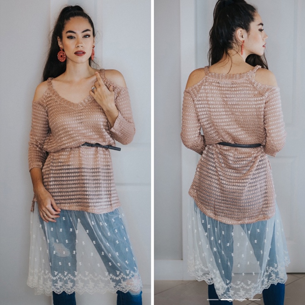 NWT Maverick The Collection Alexa Tulle Knitted Cold Shoulder Top Pink [US L]